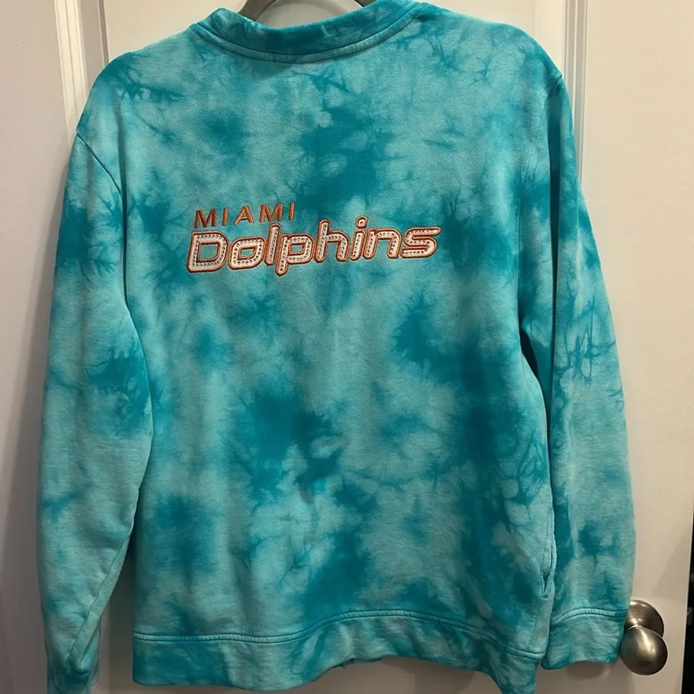 The Wild Collective Women's Miami Dolphins Tie Dye Aqua Cardigan NFL Size M